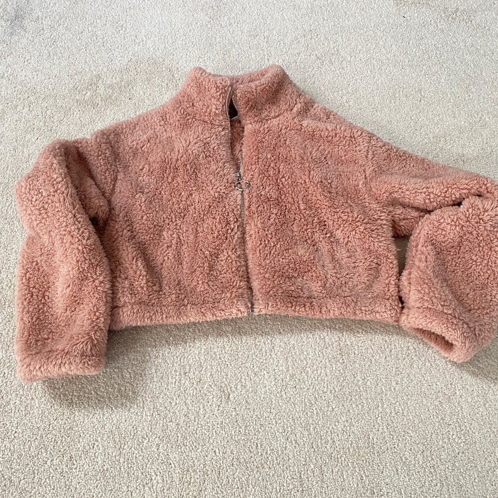 VICTORIAS SECRET PINK BEFORE SUNRISE CROP SHERPA FLEECE FULL ZIP Jckt. SM